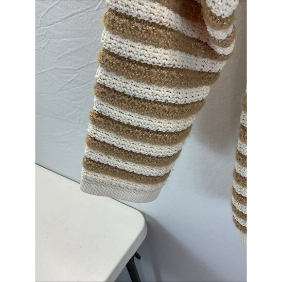 TALBOTS Sweater Blazer Jacket XL‎ Knit striped khaki Ivory Cardigan Old Money - Picture 5 of 12